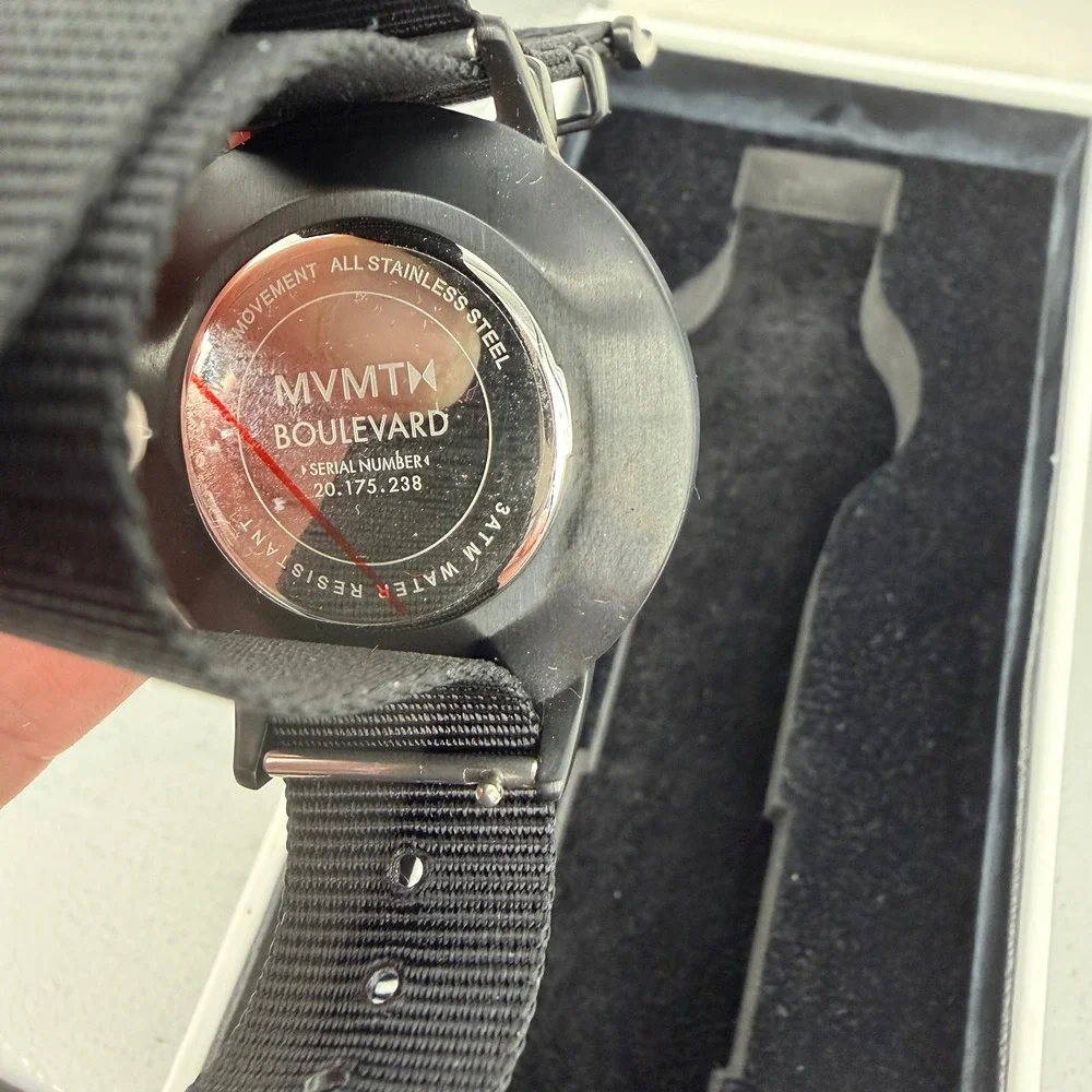 MVMT Boulevard Black Rose Gold Women's Watch MB01-BL 38mm Nylon Strap Box